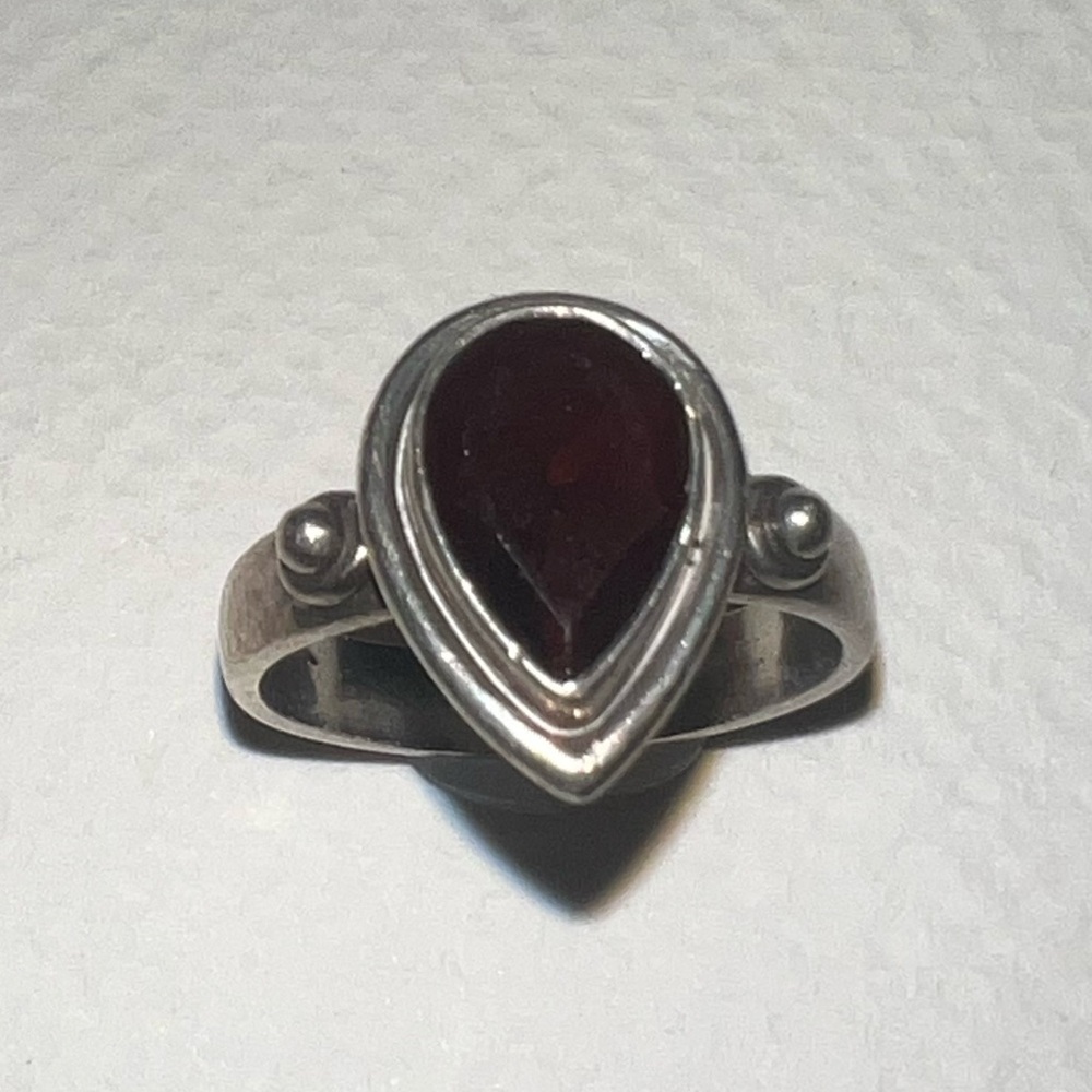 Sterling Silver Teardrop Red Stone Ring